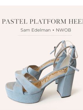 Sam Edelman Blue Platform Heels Ankle Strap Sandals Chunky Block Heel NWOB